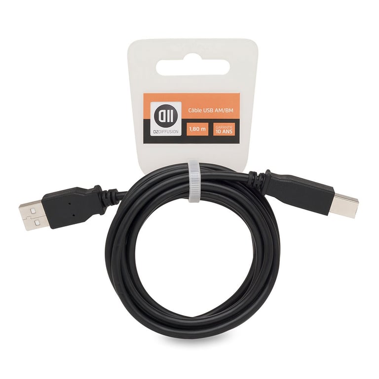 D2diffusion Câble USB 2.0 A mâle/B mâle 1.80 m Accroche cavalier