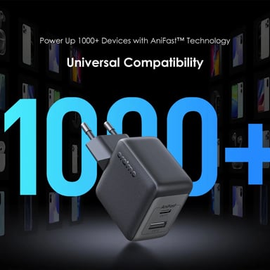 oraimo PowerCube 33 Pro – Chargeur secteur GaN 33W, double port USB-C/USB-A avec câble inclus