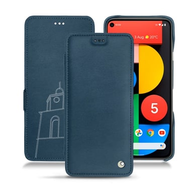 Housse cuir Google Pixel 5 -  - Blu mediterran ( Pantone #0E3043 ) - Cuir lisse premium