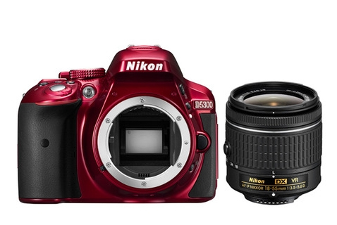 Nikon D5300 + AF-P 18-55mm VR Juego de cámara SLR 24,2 MP CMOS 6000 x 4000 Pixeles Negro, Rojo