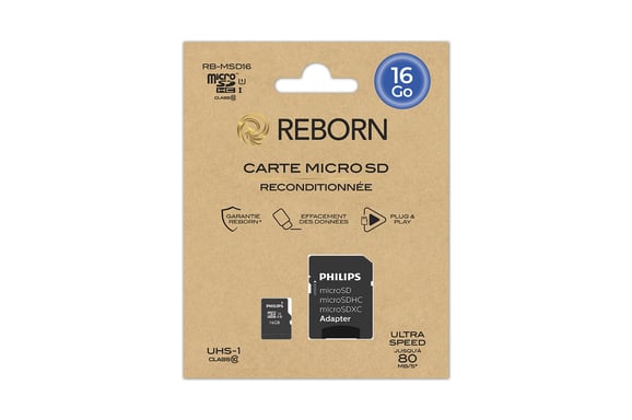 Reborn Micro SD Reconditionnee 16GB Class 10 UHS-I U1 + Adaptateur