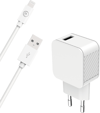 Chargeur maison 2.4A IC Smart + Câble USB A/Lightning Blanc - 100% Plastique recyclé Bigben
