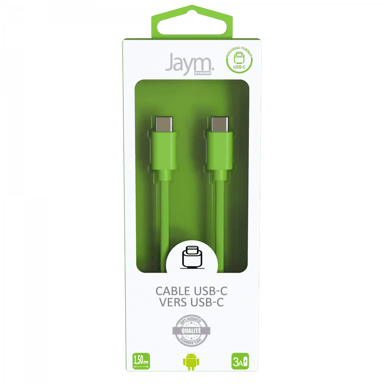 Câble USB-C vers Type-C 3A - 1,5 mètres - Collection POP - Vert