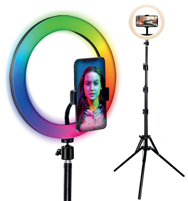 Vlogging Kit Eclairage anneau & Couleurs Diamètre 26cm Trépied 1.6m + Déclencheur photo à distance Bigben Neuf