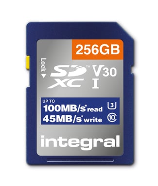 Integral INSDX256G-100V30 256 GB SD CARD SDXC UHS-1 U3 CL10 V30 FINO A 100MBS LETTURA 45MBS SCRITTURA 256 GB UHS-I