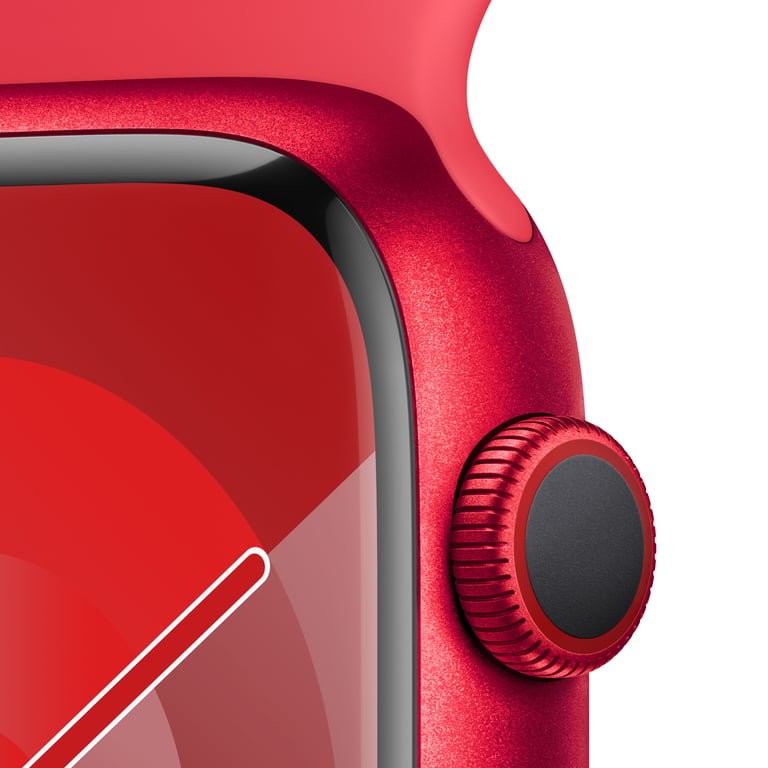 Watch Series 9 GPS + Cellulaire, boitier en aluminium de 45 mm avec boucle en caoutchouc, Rouge, M/L