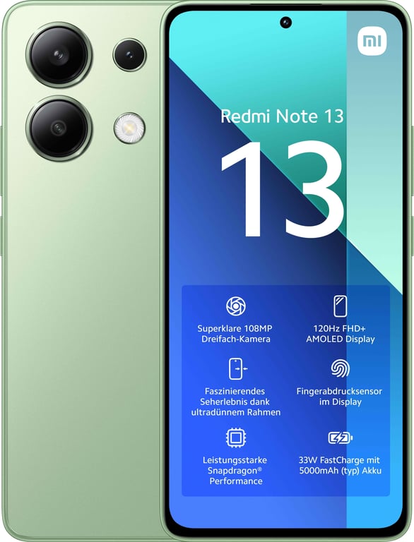 Xiaomi Redmi Note 13 16,9 cm (6.67) Ranura híbrida Dual SIM Android 13 4G  USB Tipo C 6 GB 128 GB 5000 mAh Verde, Color menta - Xiaomi