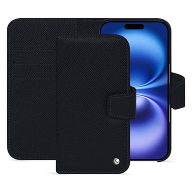 Étui portefeuille cuir Apple iPhone 16 -  - Noir - Cuir saffiano