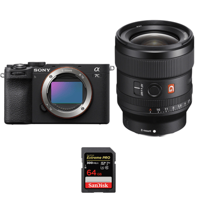 Cámara híbrida Sony A7C II Noir + FE 24mm f/1.4 GM + 1 SanDisk 64GB Extreme PRO UHS-II + Ebook ''20 consejos para fotos que impactan''
