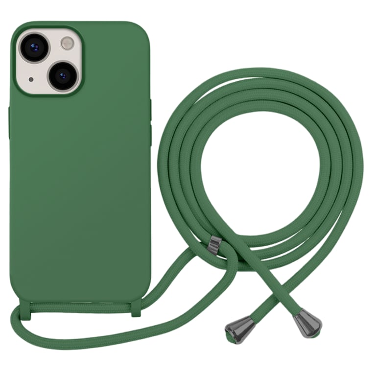 Coque pour iPhone 13 en TPU Premium Color Lace avec Cordon Tour de Cou Kaki
