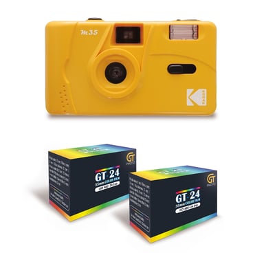 KODAK M35 - Appareil Photo Rechargeable 35mm, Objectif Grand Angle Fixe, Viseur Optique, Flash Intégré - Jaune + 2 Pellicules GT24 35mm Couleur  24 Expositions