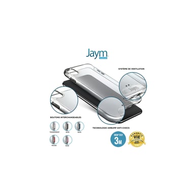 JAYM - Carcasa ultra rígida premium para Apple iPhone 12 - Apple iPhone 12 Pro - Certificado contra caídas desde 3 metros - Garantía de por vida - Transparente - 5 juegos de botones de colores incluidos