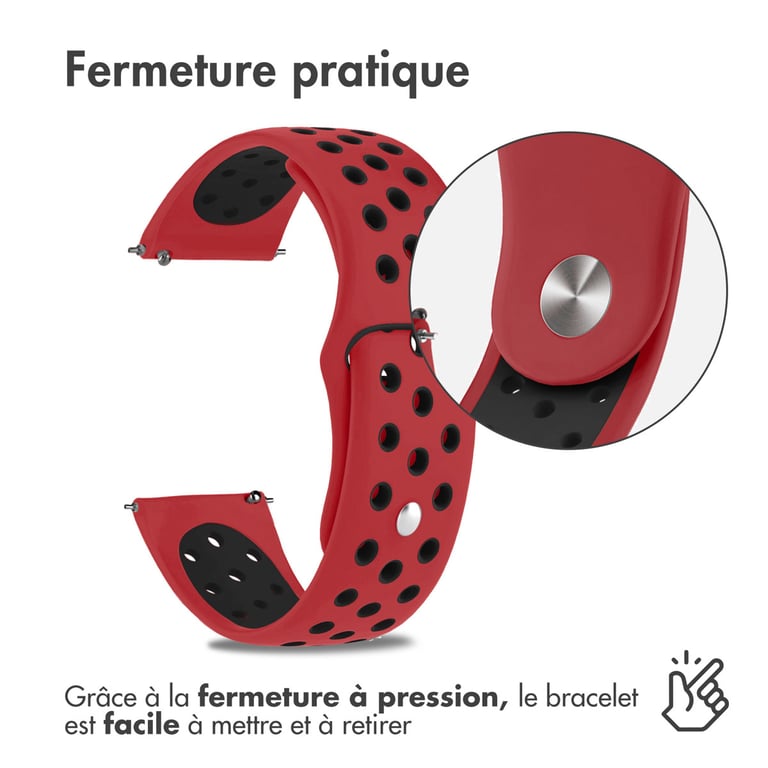 imoshion Bracelet sport en silicone - Connexion universelle 18 mm - Red & Black - Neuf