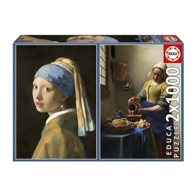 Puzzle - EDUCA - La joven de la perla + La lechera, Johannes Vermeer - 2x1000 piezas