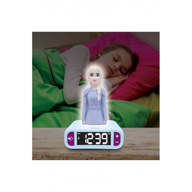 Reloj despertador con luz nocturna 3D Lexibook Snow Queen Elsa y efectos de sonido