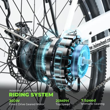 Vélo électrique isinwheel U2 pour adultes, 26'' 250W 36V 13Ah Batterie amovible, vélo électrique pour les déplacements en ville, Shimano 7 vitesses-Blanc