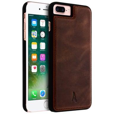 Coque iPhone 8+, 7+, 6+, 6S+ Protection Rigide Cuir Véritable Akashi Marron