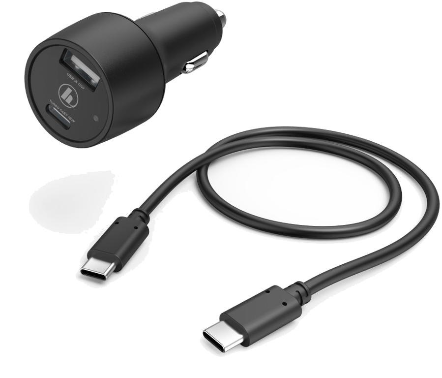 Kit charg allume cigare , USB-C, USB-A, PD/Qualcomm®, 30W, cble USB-C, 1m, noir