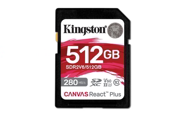 Tecnologia Kingston 512 GB Canvas React Plus SDXC UHS-II 280R/150W U3 V60 per Full HD/4K