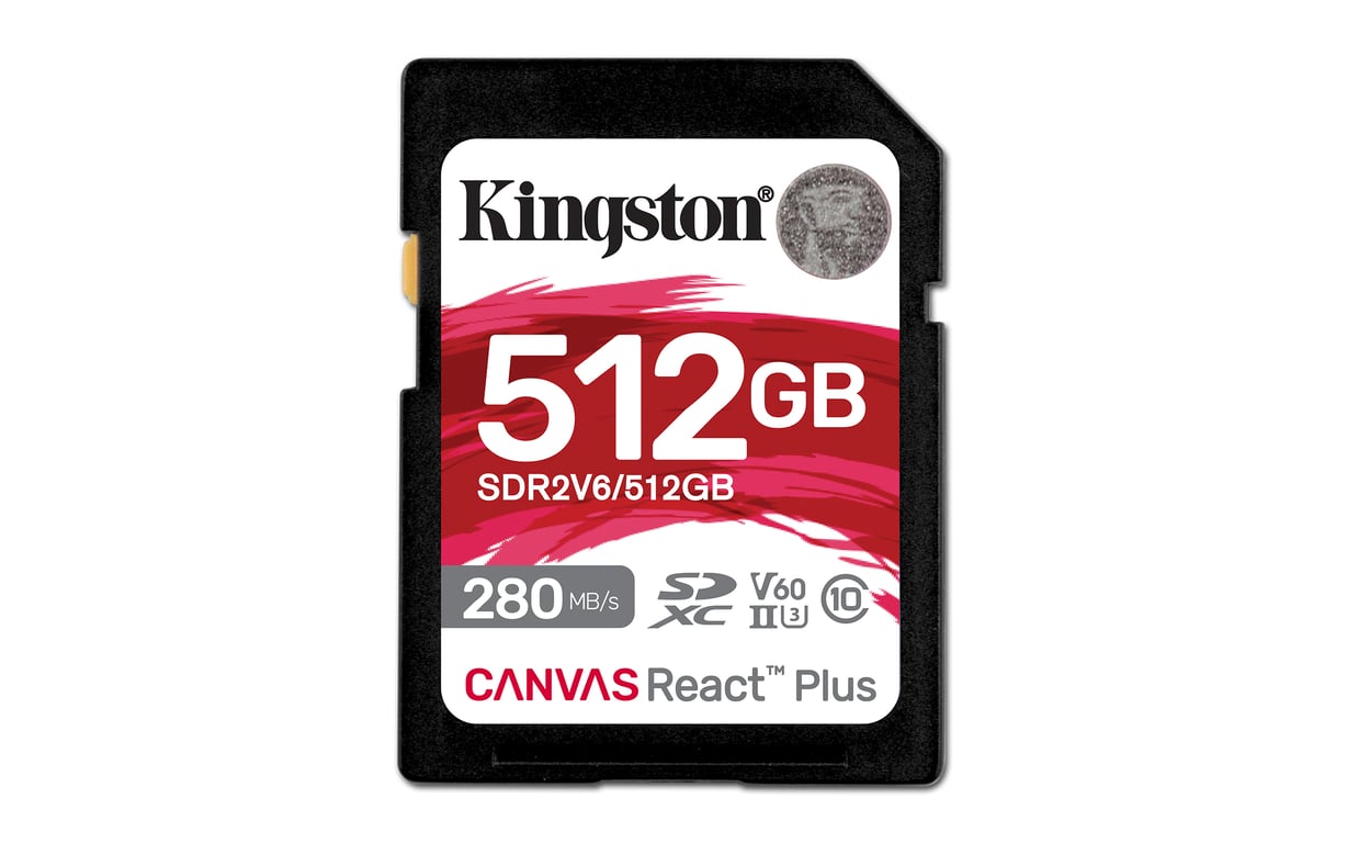 Kingston Technology 512GB Canvas React Plus SDXC UHS-II 280R/150W U3 V60 for Full HD/4K - Neuf