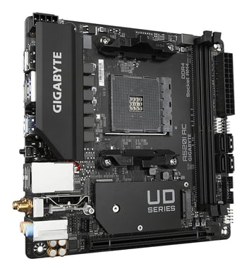 GIGABYTE A520I Placa base AC - Soporta CPUs AMD Ryzen 5000 Series AM4, 6 fases de VRM digital, hasta 5300MHz DDR4 (OC), 1xPCIe 3.0 M.2, WIFI, GbE LAN, USB 3.2 Gen1