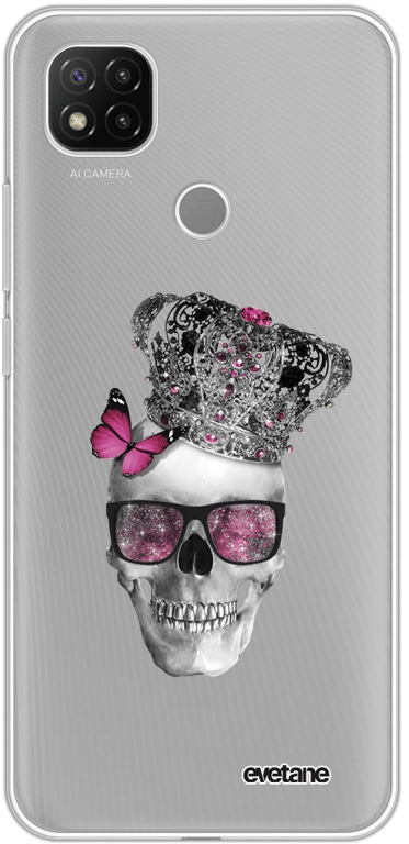Evetane Coque Xiaomi Redmi 9C souple transparente Motif Tête de mort couronn
