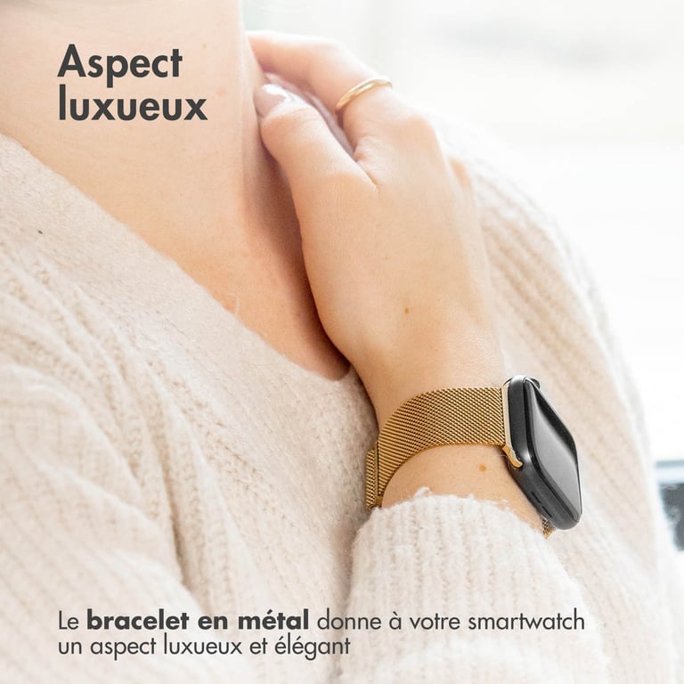imoshion Bracelet magnétique milanais pour Apple Watch | 44/45/46/49 mm - Taille M - Doré - Neuf