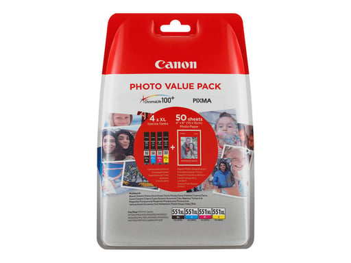 Paquete económico de papel fotográfico de alto rendimiento Canon CLI-551XL BK/C/M/Y