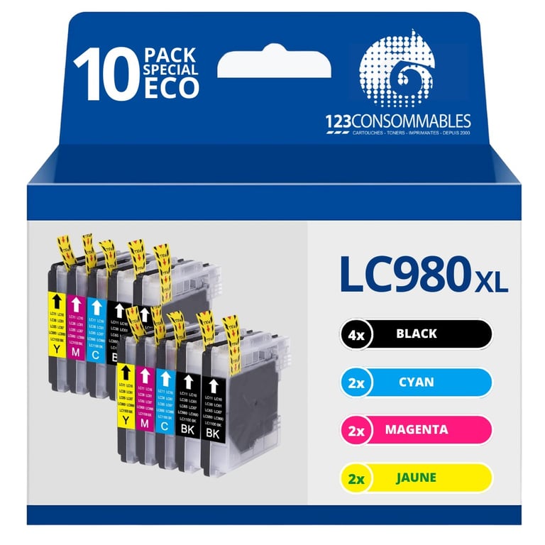 Pack 10 cartouches compatibles BROTHER LC 980 Neuf