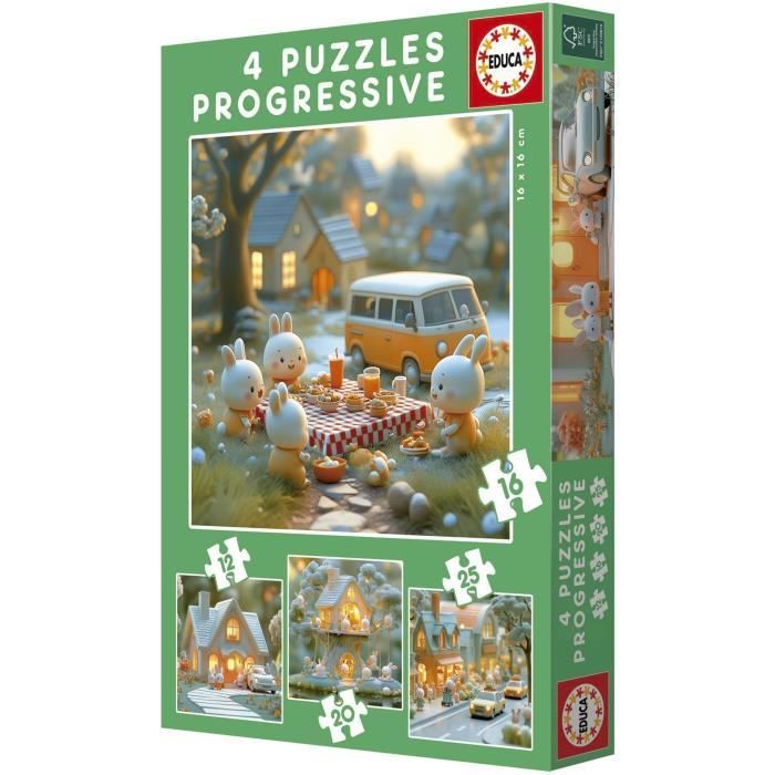 Puzzles progressifs EDUCA La Ville des Lapins 4 puzzles 12 à 25 pièces Pour enfants - vue 7