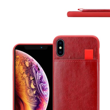 Coque pour Apple iPhone X / XS en ROUGE MERISIER Housse de protection Étui en silicone TPU et revêtement en similicuir, avec compartiment et emplacements pour cartes amovibles