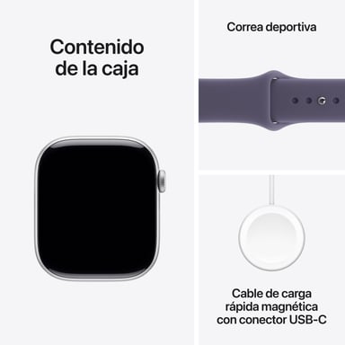 Apple Watch Series 11 GPS 46mm Boitier en Aluminium Argent avec Bracelet Sport Brume Violette - M/L