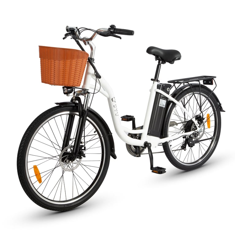 DYU C6 Vélo électrique pour adultes 26 City Urban E Bike avec panier Moteur Batterie 36V 12.5Ah Neuf