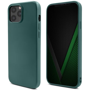 Moozy Lifestyle. Coque conçue pour iPhone 12 Pro Max, vert foncé – Coque en silicone liquide avec finition mate et doublure en microfibre douce
