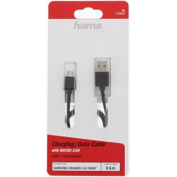 Câble de charge/données, micro-USB, 0,6 m, noir