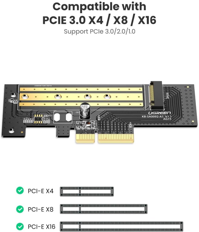 UGREEN Adaptateur de Carte PCI Express .2 NVME SSD 2230 2242 2260 et 2280 Supporte Windows Mac OS Linux 70503 - vue 3