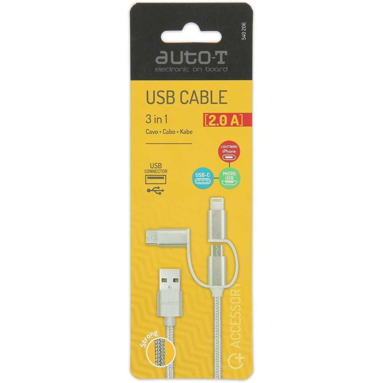 Auto-T Câble 3 en 1 540206 Lightning / Micro-USB / USB-C 100 cm Multicolore - vue 5