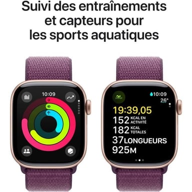 Apple Watch Series 10 (2024) GPS, Boitier Or Rose de 42mm avec bracelet Textile , Prune
