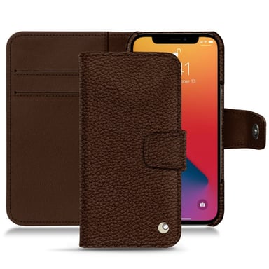 Funda de piel Apple iPhone 13 Pro - Solapa billetera - Marrón - Piel granulada