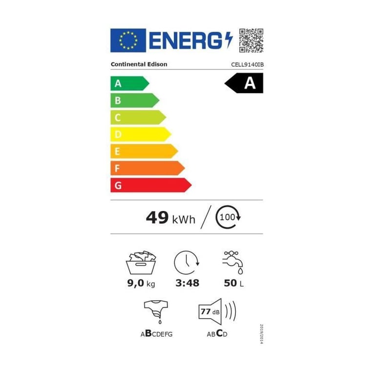 Lave linge hublot CONTINENTAL EDISON CELL9140IB 9kg Largeur 59 6 cm Classe A 1400 trs moteur induction - vue 4