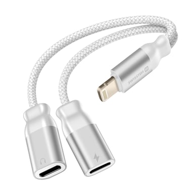 Swissten Splitter audio/carga Lightning 2en1 nylon Blanco