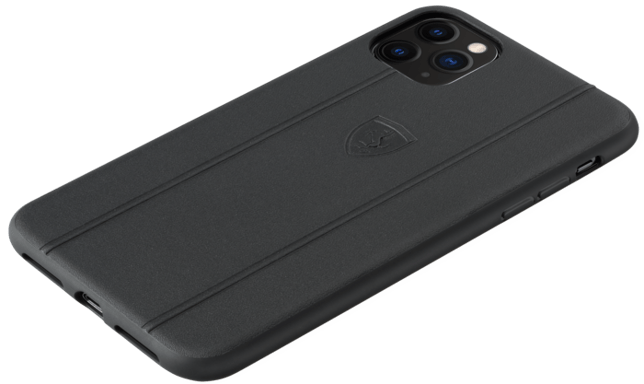 Coque Ferrari Off Track en cuir véritable pour Apple iPhone 11 Pro Max, Noire