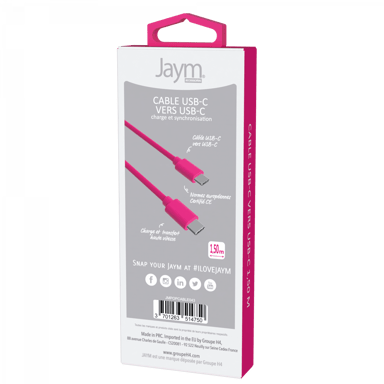 Câble USB-C vers Type-C 3A - 1,5 mètres - Collection POP - Rose