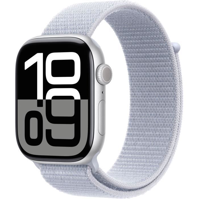 Apple Watch Series 10 GPS - 46mm - Boîtier Silver Aluminium - Bracelet Blue Cloud Sport Loop - Neuf