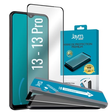 JAYM - Cristal templado premium para Apple iPhone 13 / 13 Pro - Apple iPhone 14 - Curvado 3D con contorno negro - Garantía de por vida - 9H Ultra Durable Aplicador personalizado incluido