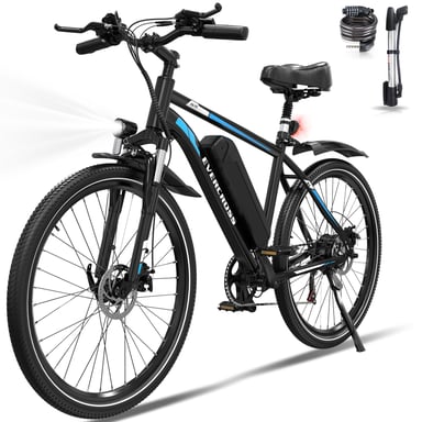 Bicicleta eléctrica - EVERCROSS EK15 - Neumático 26 pulgadas - Transmisión 7 velocidades Batería extraíble - Negro Azul