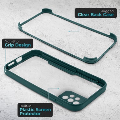 Moozy Coque 360 pour Samsung A53 5G - Coque transparente à bord vert, protection intégrale double face, coque avec protecteur d'écran intégré