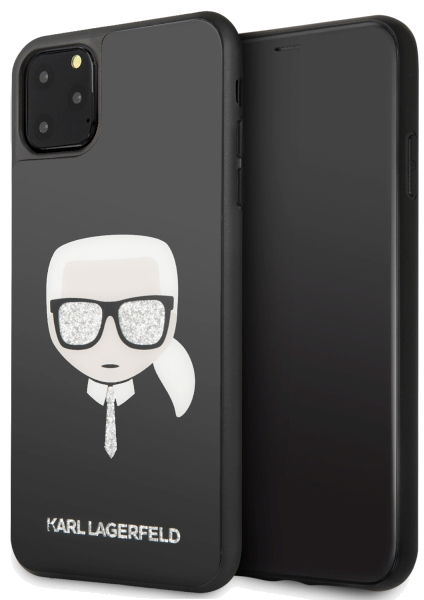 Étui Karl Lagerfeld pour iPhone 11 Pro Max Noir Iconique Paillettes Tête de Karl