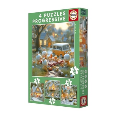 Puzzles progresivos - EDUCA - Ciudad de Conejos - 4 puzzles - 12 a 25 piezas - Para niños
