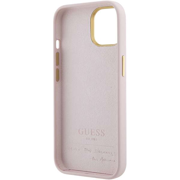 Guess Coque Silicone Logo Strass 4G pour iPhone 15 Rose - vue 3